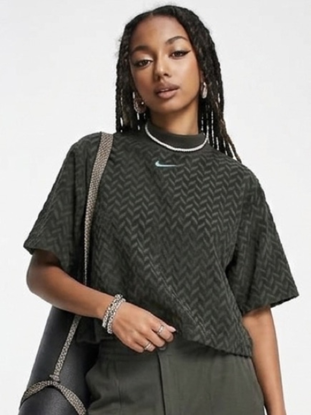 Nike Sportswear Everyday Modern Boxy Jacquard Terry Top Dark Green Size S